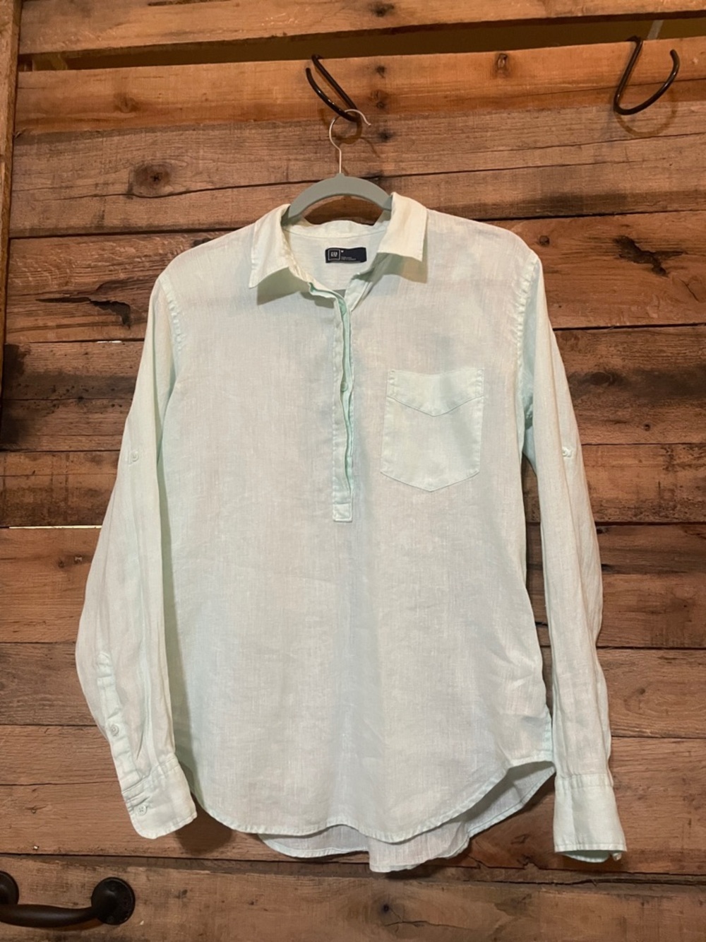 GAP Mint Green Long-Sleeve Casual Button-Down Shirt